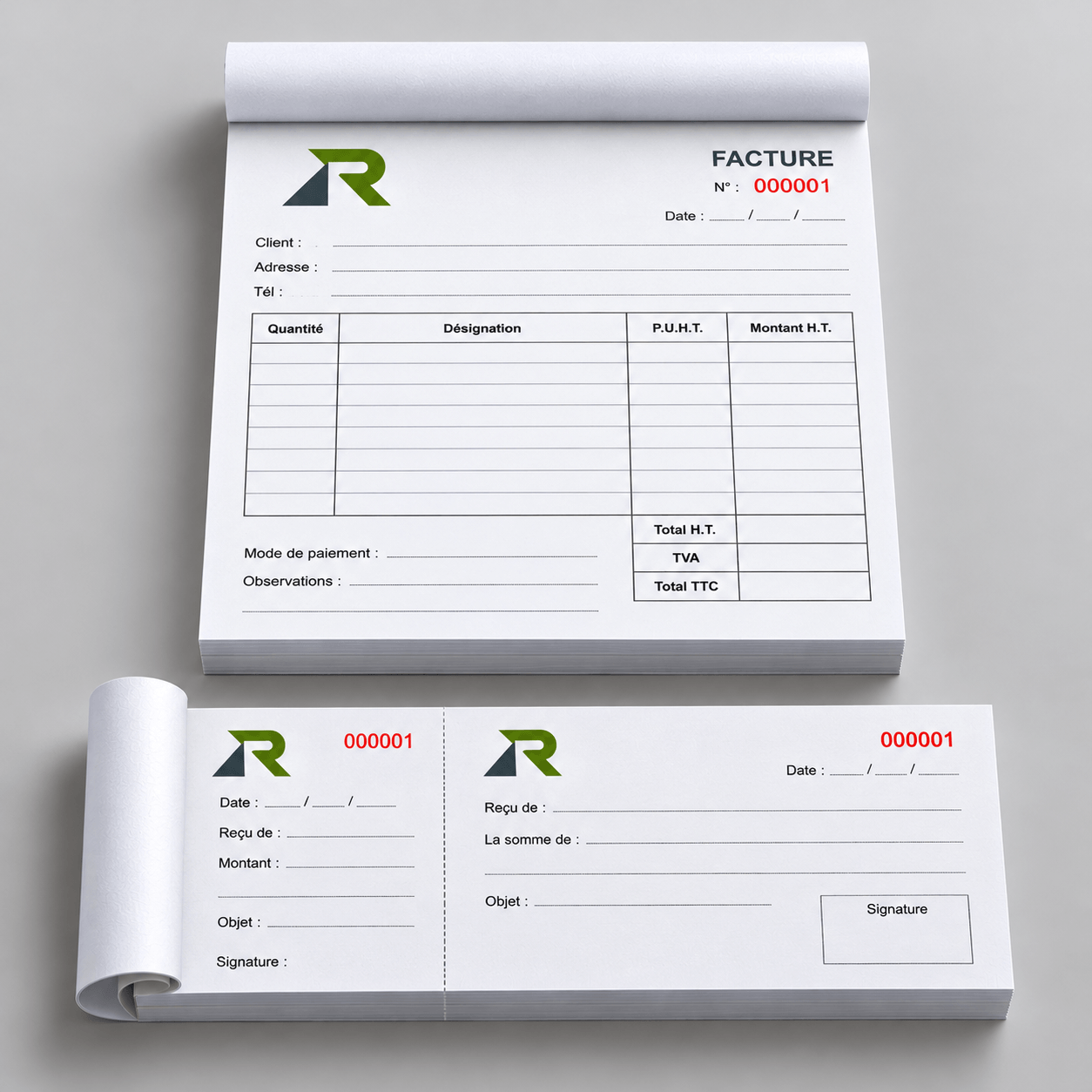 carnets d’invoice et de reçus imprimés (1) Carnet de bons et factures RNE Print en papier blanc avec chéquier à talon